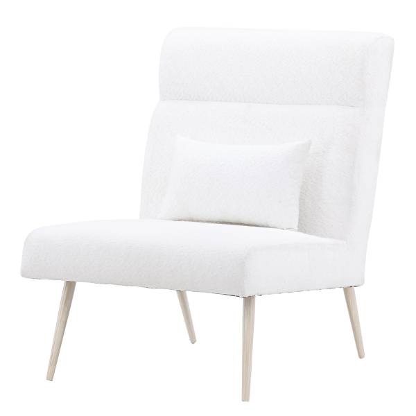 Loungesessel Bloom Weiß - Teddystoff - Stahl - 70 x 95 x 89 cm