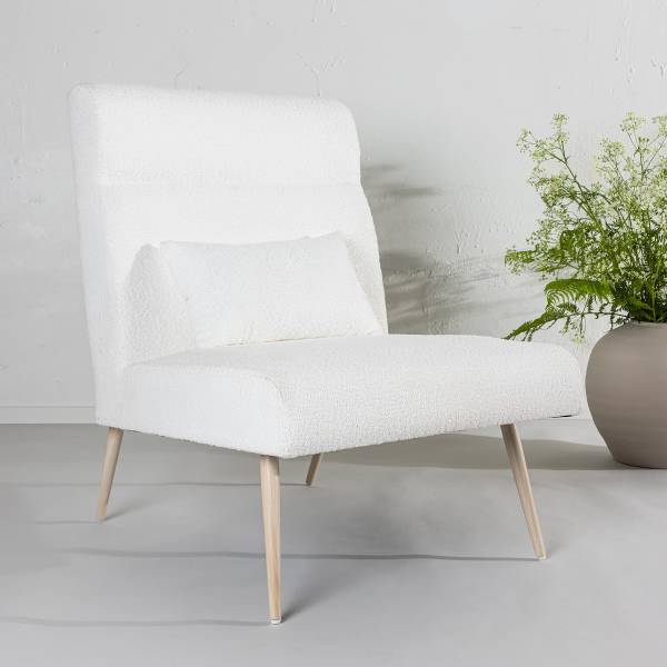 Loungesessel Bloom Weiß - Teddystoff - Stahl - 70 x 95 x 89 cm