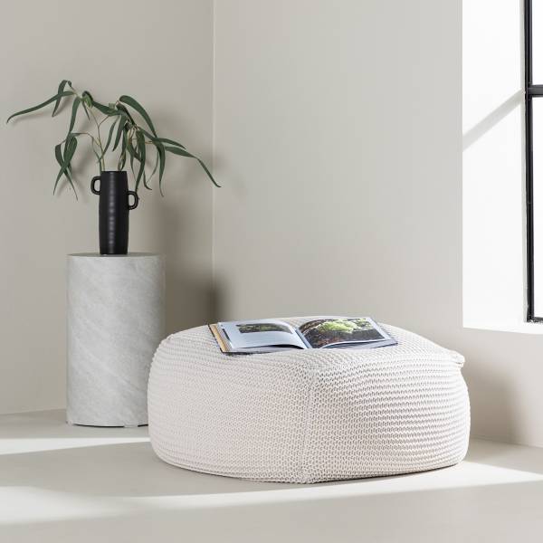 Pouf Luca Beige - Webstoff - 60 x 40 x 60 cm