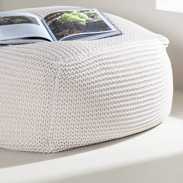 Pouf Luca Beige - Webstoff - 60 x 40 x 60 cm