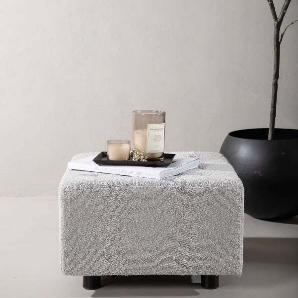 Pouf Bowie Grigio - Bouclé - Acciaio - 51 x 32 x 51 cm
