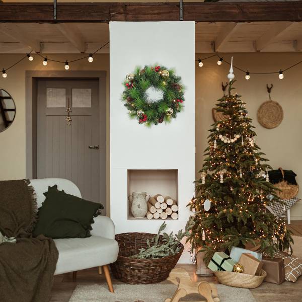 Couronne de l'Avent à LED Noël Vert - PVC - 35 x 8 x 35 cm