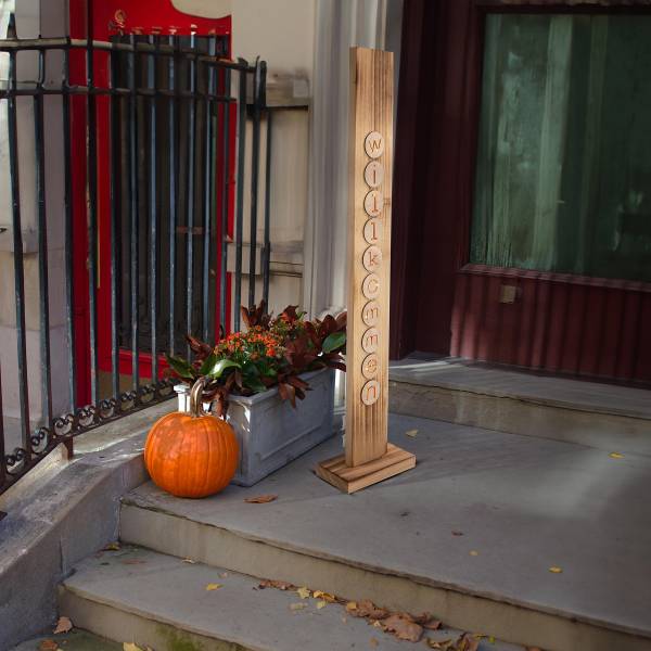 Oggetto decorativo LED Benvenuto Marrone - Legno parzialmente massello - 18 x 82 x 10 cm