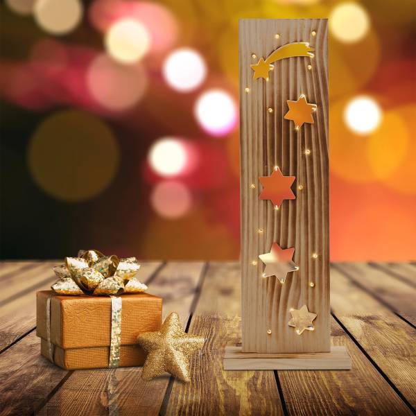 LED-Dekoobjekt Vano Braun - Holz teilmassiv - 22 x 60 x 11 cm