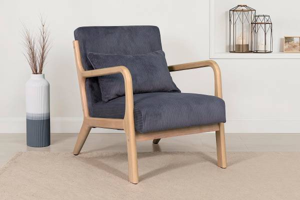 Loungesessel Caraa Cord / Gummibaum massiv - Grau