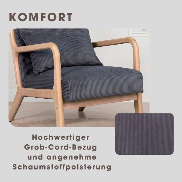 Loungesessel Caraa Cord / Gummibaum massiv - Grau