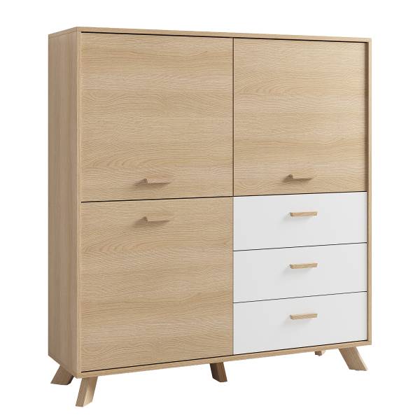 Highboard Baluja Eiche Hell Dekor / Weiß