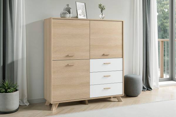 Highboard Baluja Eiche Hell Dekor / Weiß