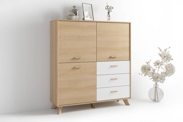 Highboard Baluja Eiche Hell Dekor / Weiß