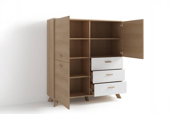 Highboard Baluja Eiche Hell Dekor / Weiß
