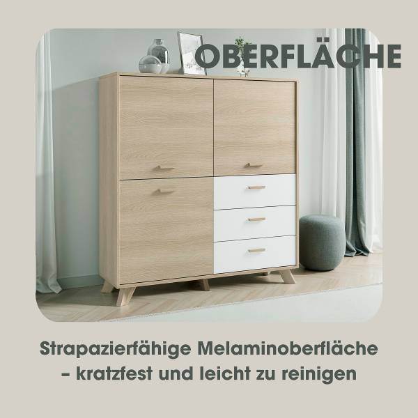 Highboard Baluja Eiche Hell Dekor / Weiß
