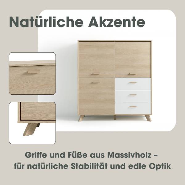 Highboard Baluja Eiche Hell Dekor / Weiß
