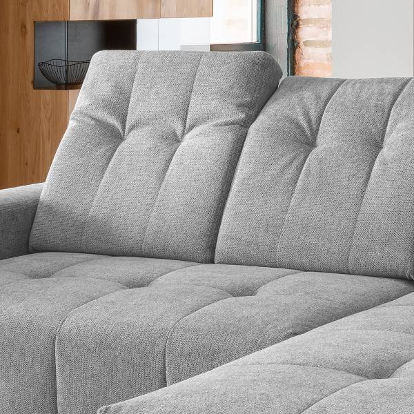 Hoekbank Dunba met zitdiepteverstelling Geweven stof Venka: zilverkleurig - chaise longue vooraanzicht rechts