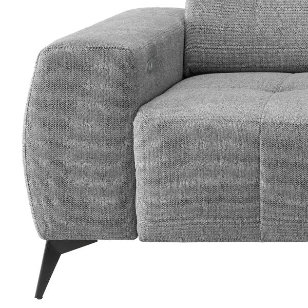 Hoekbank Dunba met zitdiepteverstelling Geweven stof Venka: zilverkleurig - chaise longue vooraanzicht rechts