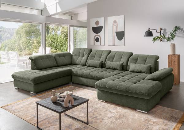 Divano letto panoramico Daren Tessuto Venka: verde - Longchair preimpostata a destra / penisola a sinistra