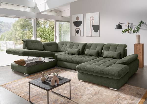 Divano letto panoramico Daren Tessuto Venka: verde - Longchair preimpostata a destra / penisola a sinistra