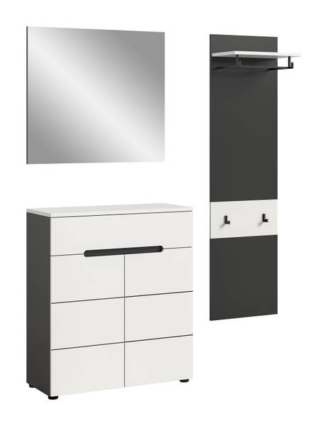 Garderobenset Canu 3-tlg Paneel schmal Weiß - Breite: 140 cm