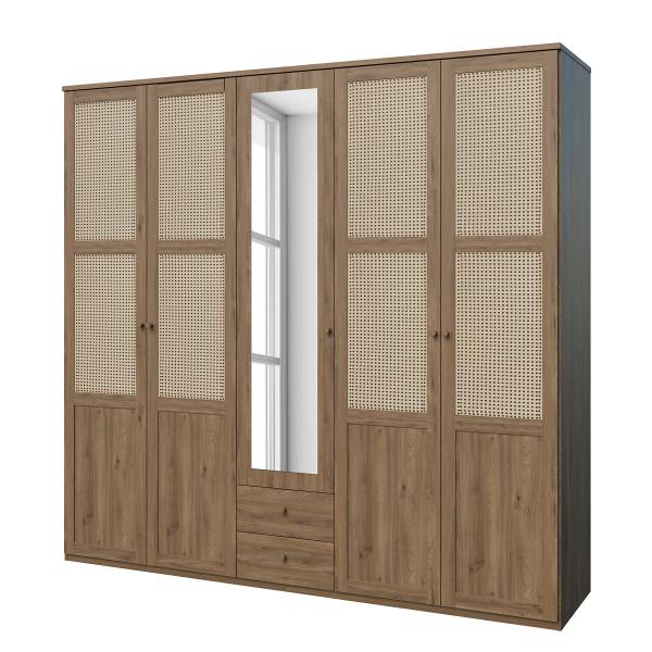 Armadio battente Budhua Effetto rovere scuro / beige