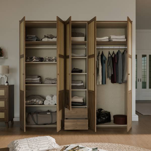 Armadio battente Budhua Effetto rovere scuro / beige