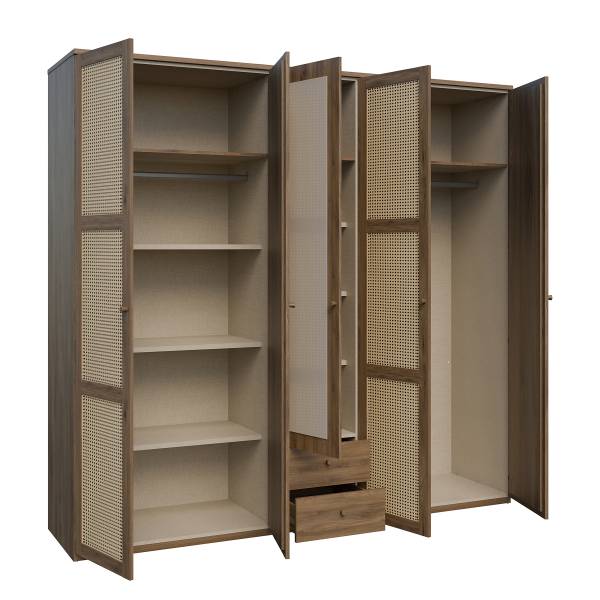 Armadio battente Budhua Effetto rovere scuro / beige