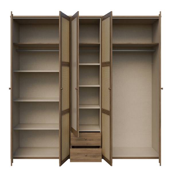 Armadio battente Budhua Effetto rovere scuro / beige