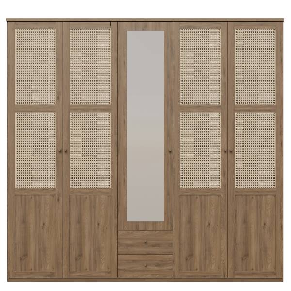 Armadio battente Budhua Effetto rovere scuro / beige