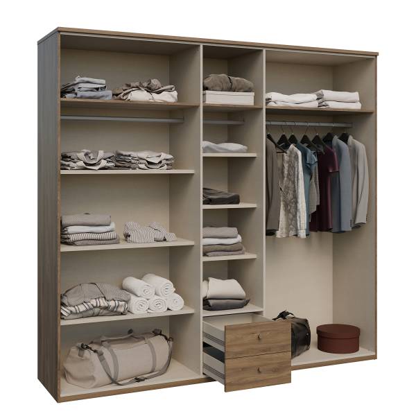 Armadio battente Budhua Effetto rovere scuro / beige