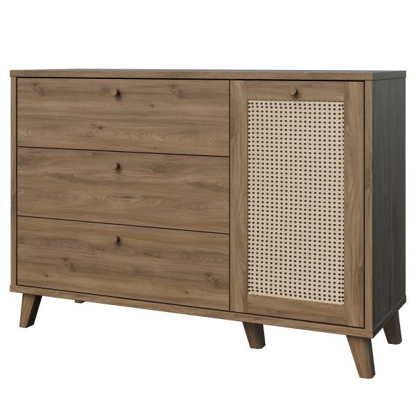 Commode Budhua avec 1 porte Imitation chêne foncé / Blanc