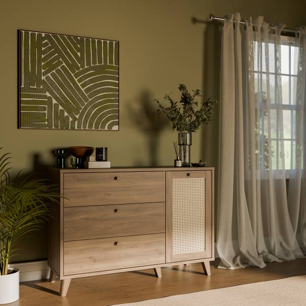 Commode Budhua avec 1 porte Imitation chêne foncé / Blanc