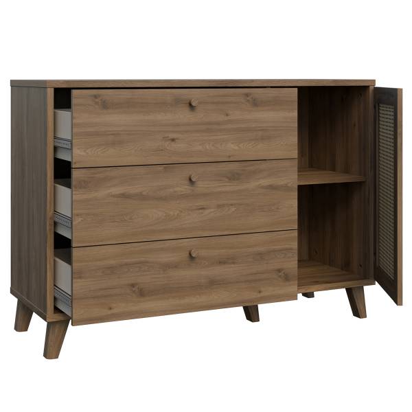 Commode Budhua avec 1 porte Imitation chêne foncé / Blanc