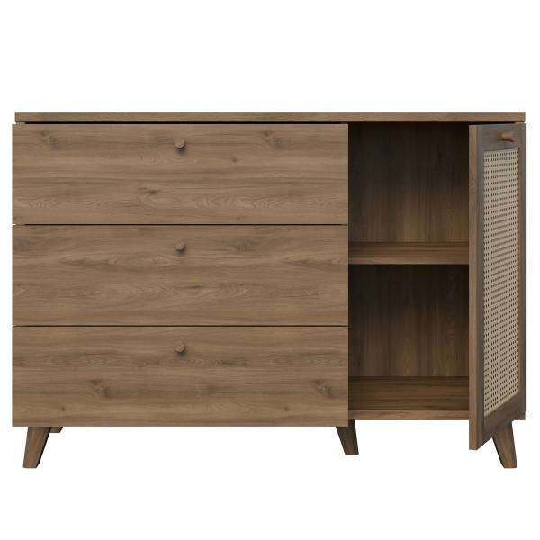 Commode Budhua avec 1 porte Imitation chêne foncé / Blanc