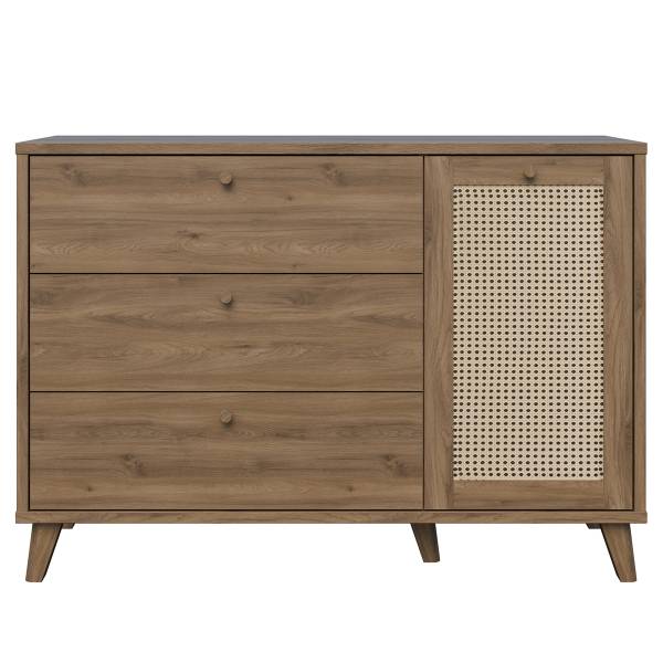 Commode Budhua avec 1 porte Imitation chêne foncé / Blanc
