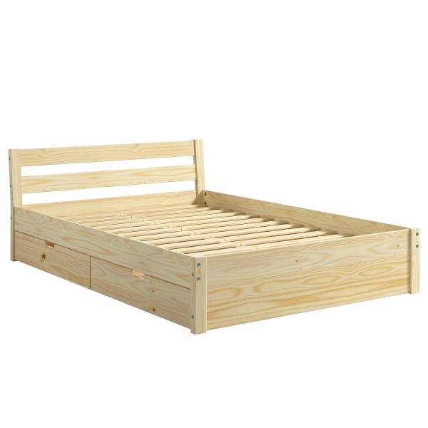Massivholzbett HAIYO mit Stauraum Kiefer