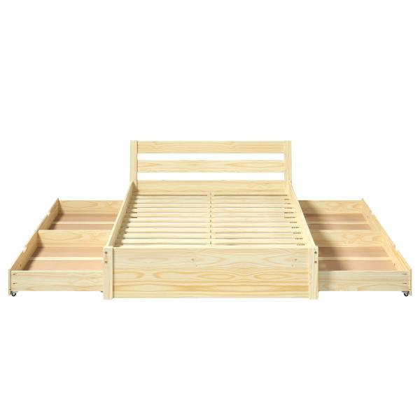Massivholzbett HAIYO mit Stauraum Kiefer