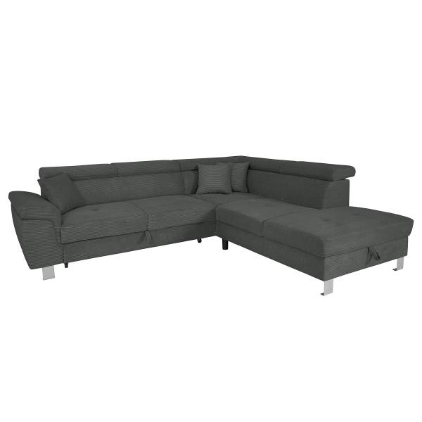 Divano letto angolare Laqun Velluto a coste Zuri: color grafite - Penisola preimpostata a destra
