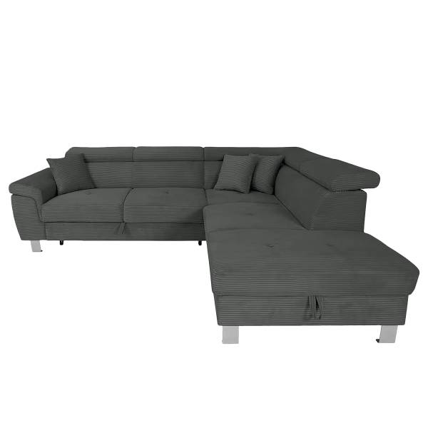 Divano letto angolare Laqun Velluto a coste Zuri: color grafite - Penisola preimpostata a destra