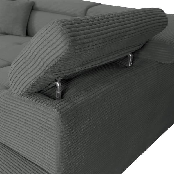 Divano letto angolare Laqun Velluto a coste Zuri: color grafite - Penisola preimpostata a destra