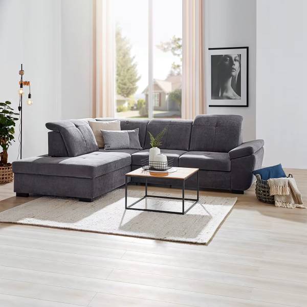 Ecksofa Fertica mit Schlaffunktion Ottomane davorstehend links