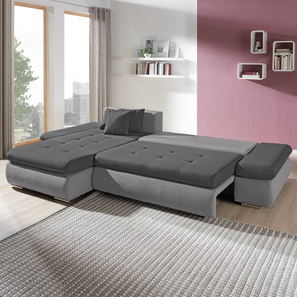 Ecksofa Lepelle mit Schlaffunktion Grau - Webstoff - 302 x 87 x 187 cm