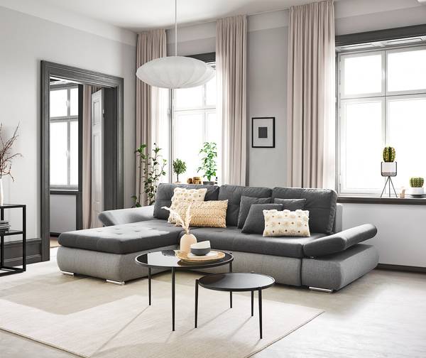Ecksofa Lepelle mit Schlaffunktion Grau - Webstoff - 302 x 87 x 187 cm