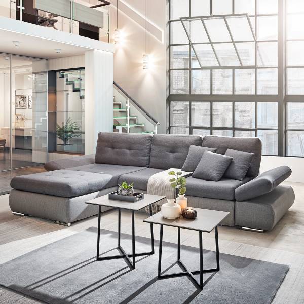 Ecksofa Lepelle mit Schlaffunktion Grau - Webstoff - 302 x 87 x 187 cm