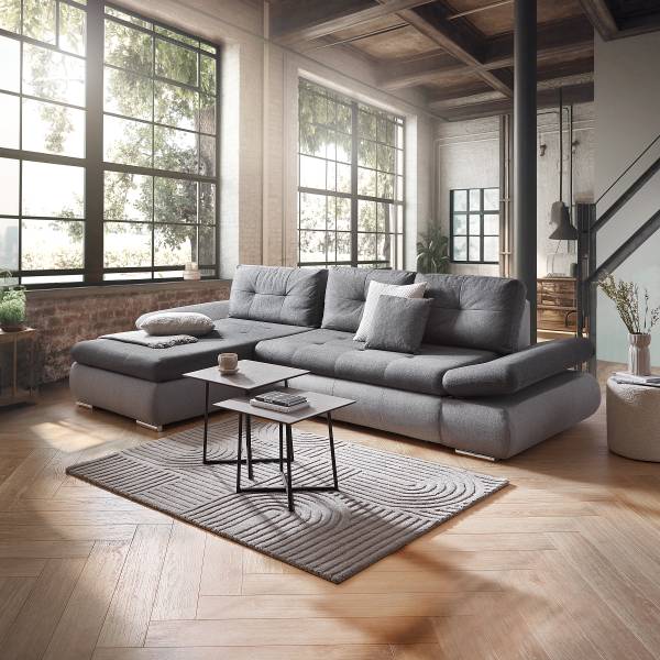 Ecksofa Lepelle mit Schlaffunktion Grau - Webstoff - 302 x 87 x 187 cm