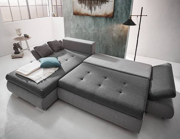 Ecksofa Lepelle mit Schlaffunktion Grau - Webstoff - 302 x 87 x 187 cm