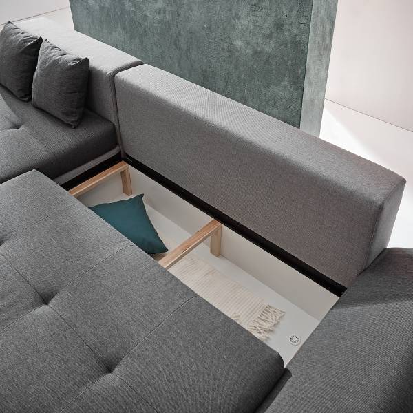 Ecksofa Lepelle mit Schlaffunktion Grau - Webstoff - 302 x 87 x 187 cm
