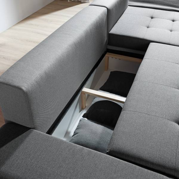 Ecksofa Lepelle mit Schlaffunktion Grau - Webstoff - 302 x 87 x 187 cm