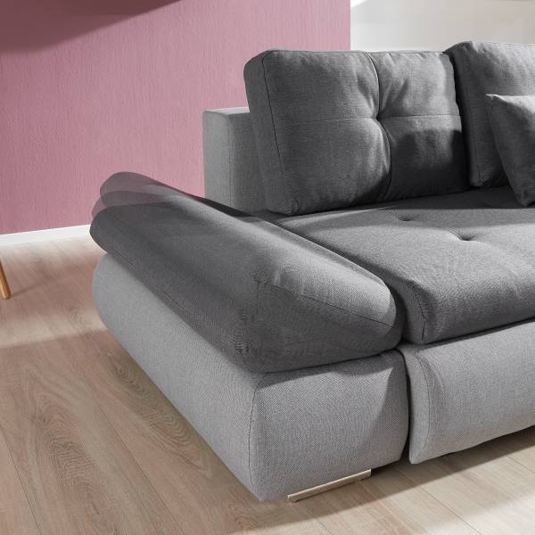 Ecksofa Lepelle mit Schlaffunktion Grau - Webstoff - 302 x 87 x 187 cm