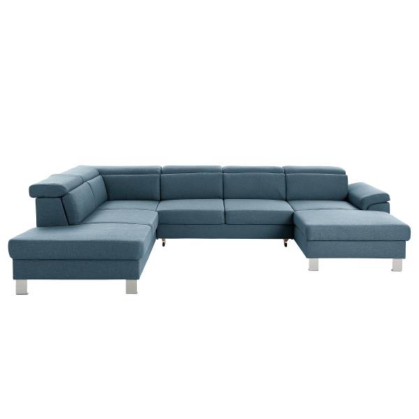 Divano letto panoramico Kenic Tessuto Rigani: blu - Longchair preimpostata a destra / penisola a sinistra