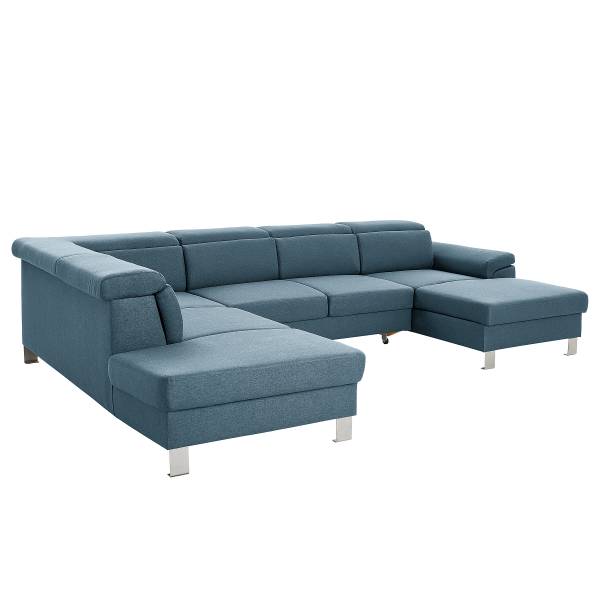 Divano letto panoramico Kenic Tessuto Rigani: blu - Longchair preimpostata a destra / penisola a sinistra
