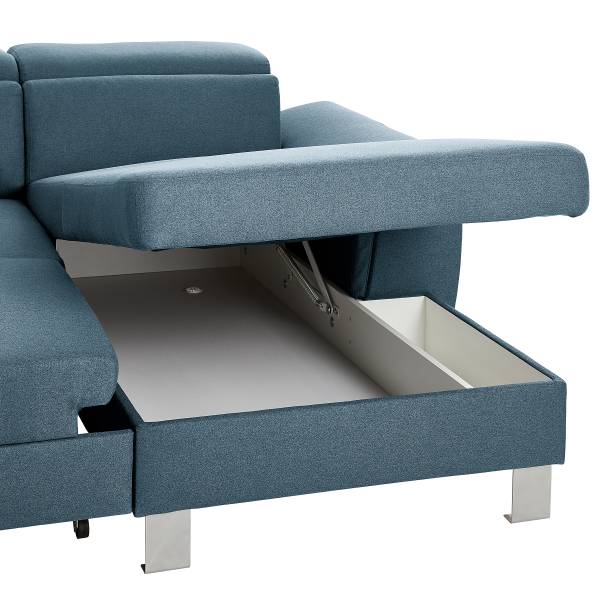 Divano letto panoramico Kenic Tessuto Rigani: blu - Longchair preimpostata a destra / penisola a sinistra