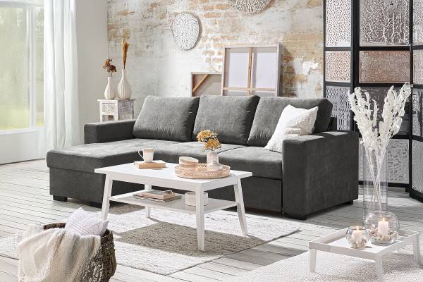 Ecksofa Lazos mit Schlaffunktion Webstoff Maris: Anthrazit